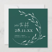 Emerald Green Simple Wreath Square Save the Date (Voorkant)