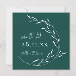 Emerald Green Simple Wreath Square Save the Date