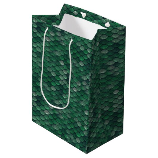 Emerald Green Snake Skin/Dinosaur Dragon Scale Medium Cadeauzakje (Voorkant Gekanteld)
