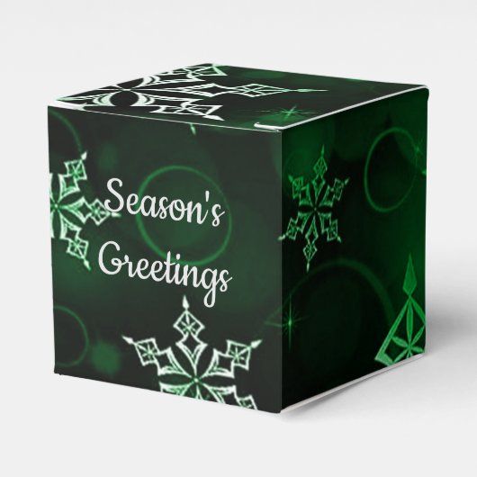 Emerald Green Snowflake Motif Cube Bedankdoosjes (Voorkant Zijde)