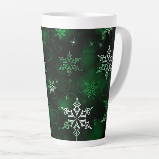 Emerald Green Snowflake Motif Latte Mok (Rechterhoek)