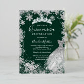 Emerald Green Snowflake Winter Quinceanera Folie Uitnodiging (Staand Voorkant)