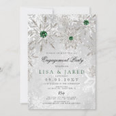 Emerald Green Snowflakes Winter Engagement Party Kaart (Voorkant)