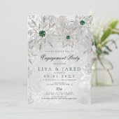Emerald Green Snowflakes Winter Engagement Party Kaart (Staand voorkant)