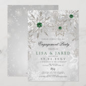 Emerald Green Snowflakes Winter Engagement Party Kaart (Voorkant / Achterkant)