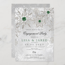 Emerald Green Snowflakes Winter Engagement Party Kaart