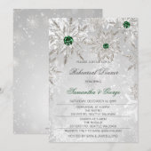 Emerald Green Snowflakes Winter Rehearsal Dinner Kaart (Voorkant / Achterkant)