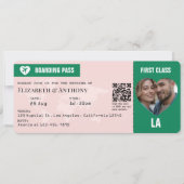 Emerald Green & Soft Blush Boarding Pass Wedding Kaart (Voorkant)