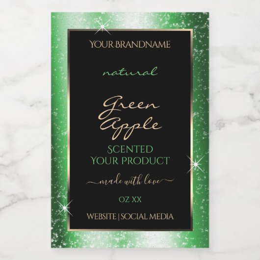 Emerald Green Sparkle Glitter Lijst Productlabel Voedselcontainer Etiket (Enkel label)