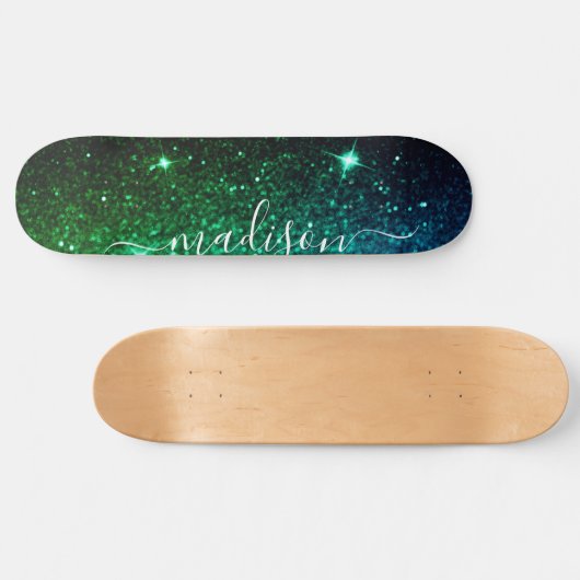 Emerald Green Sparkle Glitter Personalized Persoonlijk Skateboard (Horizontaal)