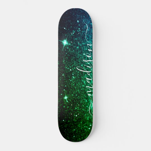 Emerald Green Sparkle Glitter Personalized Persoonlijk Skateboard (Voorkant)