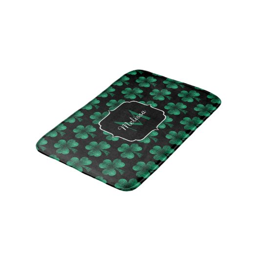 Emerald Green Sparkle Shamrock Black Monogram Badmat (Gekanteld)