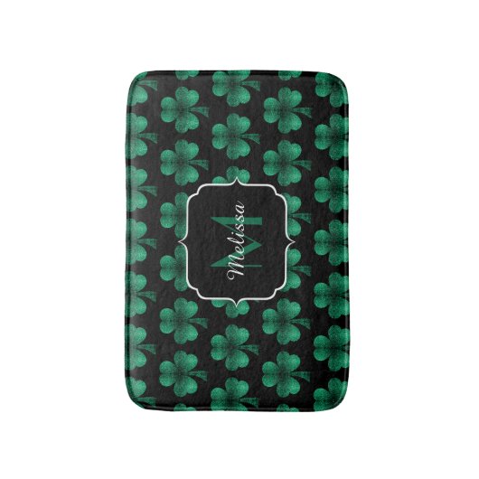 Emerald Green Sparkle Shamrock Black Monogram Badmat (Voorkant Verticaal)