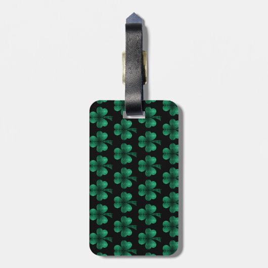 Emerald Green Sparkle Shamrock Black Monogram Bagagelabel (Achterkant verticaal)