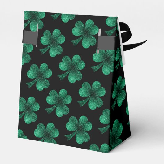 Emerald Green Sparkle Shamrock Black Monogram Bedankdoosjes (Achterkant)