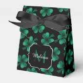 Emerald Green Sparkle Shamrock Black Monogram Bedankdoosjes (Voorkant Zijde)