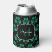 Emerald Green Sparkle Shamrock Black Monogram Blikjeskoeler (Blikje Voorkant)