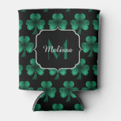 Emerald Green Sparkle Shamrock Black Monogram Blikjeskoeler (Voorkant)