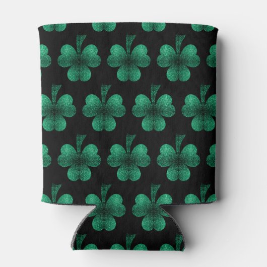 Emerald Green Sparkle Shamrock Black Monogram Blikjeskoeler (Achterkant)