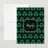 Emerald Green Sparkle Shamrock Black Monogram Briefkaart (Voorkant / Achterkant)