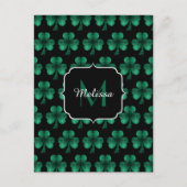 Emerald Green Sparkle Shamrock Black Monogram Briefkaart (Voorkant)