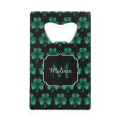 Emerald Green Sparkle Shamrock Black Monogram Creditkaart Flessenopener (Voorkant)