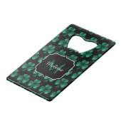 Emerald Green Sparkle Shamrock Black Monogram Creditkaart Flessenopener (Achterkant Gekanteld)