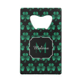 Emerald Green Sparkle Shamrock Black Monogram Creditkaart Flessenopener (Achterkant)