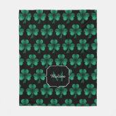 Emerald Green Sparkle Shamrock Black Monogram Fleece Deken (Voorkant)