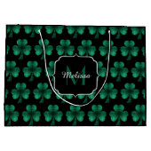 Emerald Green Sparkle Shamrock Black Monogram Groot Cadeauzakje (Achterkant)