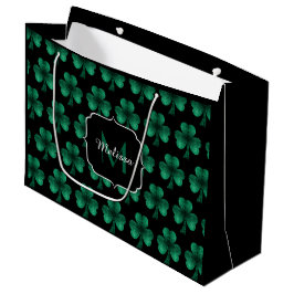 Emerald Green Sparkle Shamrock Black Monogram Groot Cadeauzakje