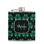 Emerald Green Sparkle Shamrock Black Monogram Heupfles (Voorkant)