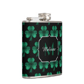 Emerald Green Sparkle Shamrock Black Monogram Heupfles (Rechts)