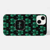 Emerald Green Sparkle Shamrock Black Monogram iPhone Hoesje (Achterkant horizontaal)