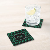 Emerald Green Sparkle Shamrock Black Monogram Kartonnen Onderzetters (Insitu)