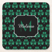 Emerald Green Sparkle Shamrock Black Monogram Kartonnen Onderzetters (Voorkant)