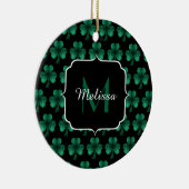 Emerald Green Sparkle Shamrock Black Monogram Keramisch Ornament (Rechts)