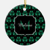 Emerald Green Sparkle Shamrock Black Monogram Keramisch Ornament (Voorkant)