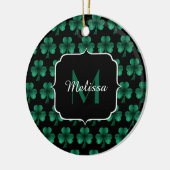Emerald Green Sparkle Shamrock Black Monogram Keramisch Ornament (Links)