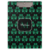 Emerald Green Sparkle Shamrock Black Monogram Klembord (Voorkant)