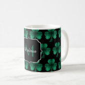 Emerald Green Sparkle Shamrock Black Monogram Koffiemok (Voorkant rechts)