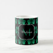 Emerald Green Sparkle Shamrock Black Monogram Koffiemok (Center)