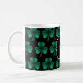 Emerald Green Sparkle Shamrock Black Monogram Koffiemok (Links)