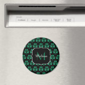 Emerald Green Sparkle Shamrock Black Monogram Magneet (Insitu (Vaatwasser))