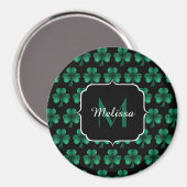 Emerald Green Sparkle Shamrock Black Monogram Magneet (Voorkant / Achterkant)
