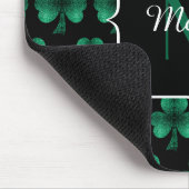 Emerald Green Sparkle Shamrock Black Monogram Muismat (Hoek)