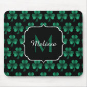 Emerald Green Sparkle Shamrock Black Monogram Muismat (Voorkant)