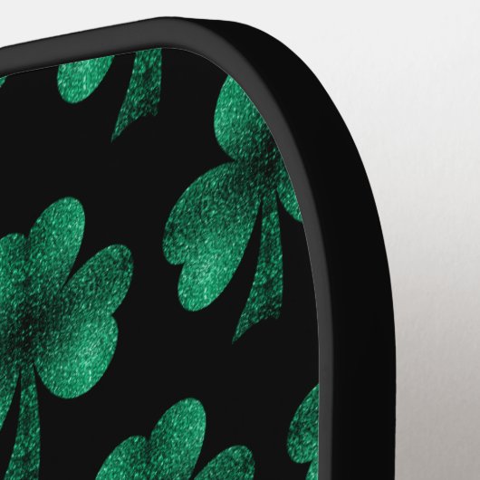 Emerald Green Sparkle Shamrock Black Monogram Pickleball Paddle (Links Detail)