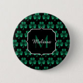 Emerald Green Sparkle Shamrock Black Monogram Ronde Button 5,7 Cm (Voorkant)