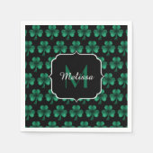 Emerald Green Sparkle Shamrock Black Monogram Servet (Voorkant)